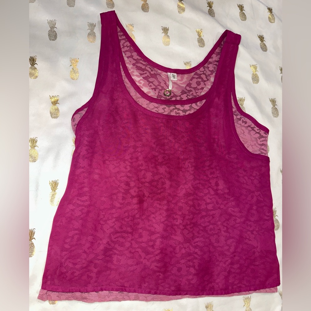 Robin K. Magenta/Dusty Pink Lace Multilayer Tank Top- XS. EUC.